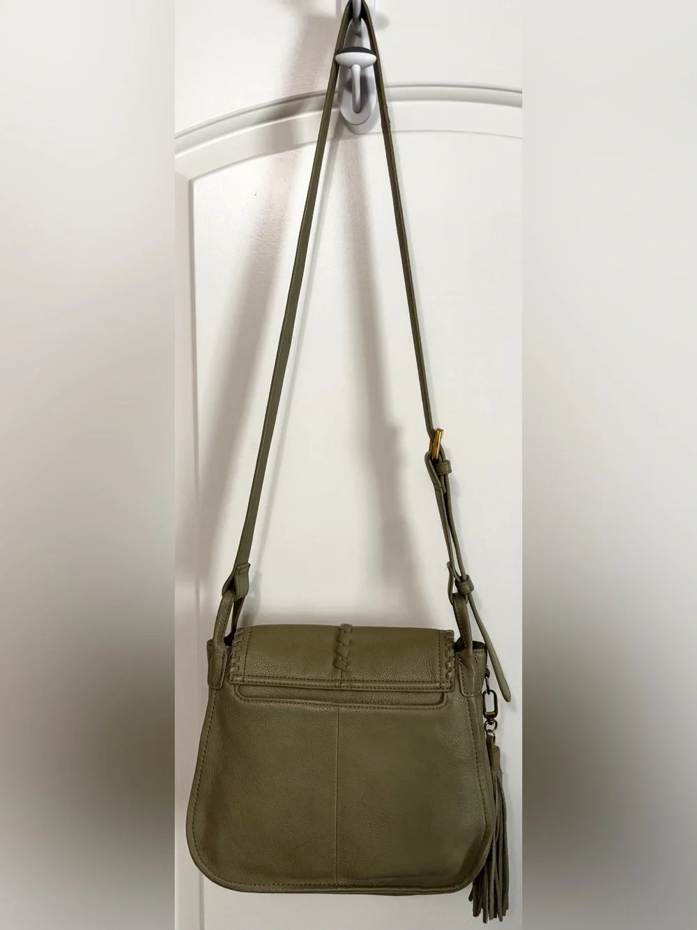 HOBO Brio Olive Leather Whipstitched Tassel Crossbody Bag